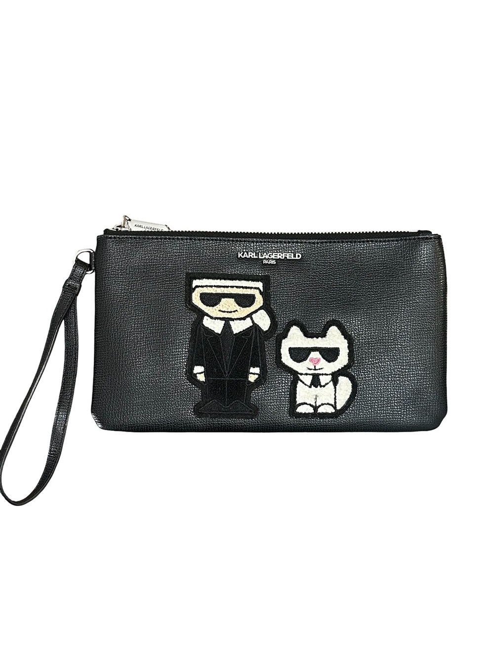 Karl Lagerfeld Paris Karl & Choupette Leather Wristlet Pouch Black